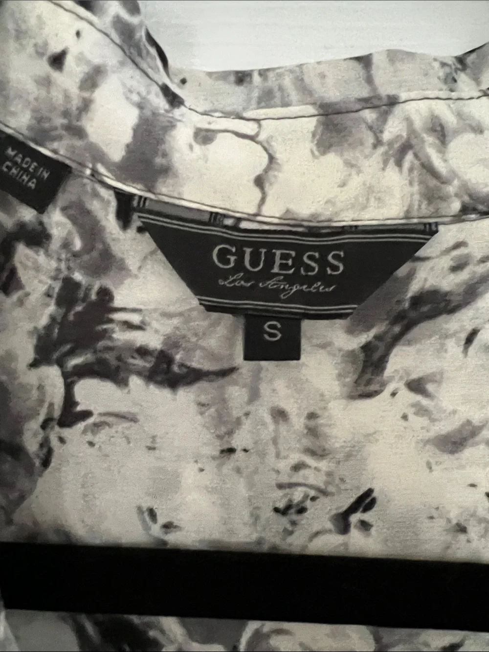 GUESS Black and White Marble Print Shirt - Picture 2 of 4